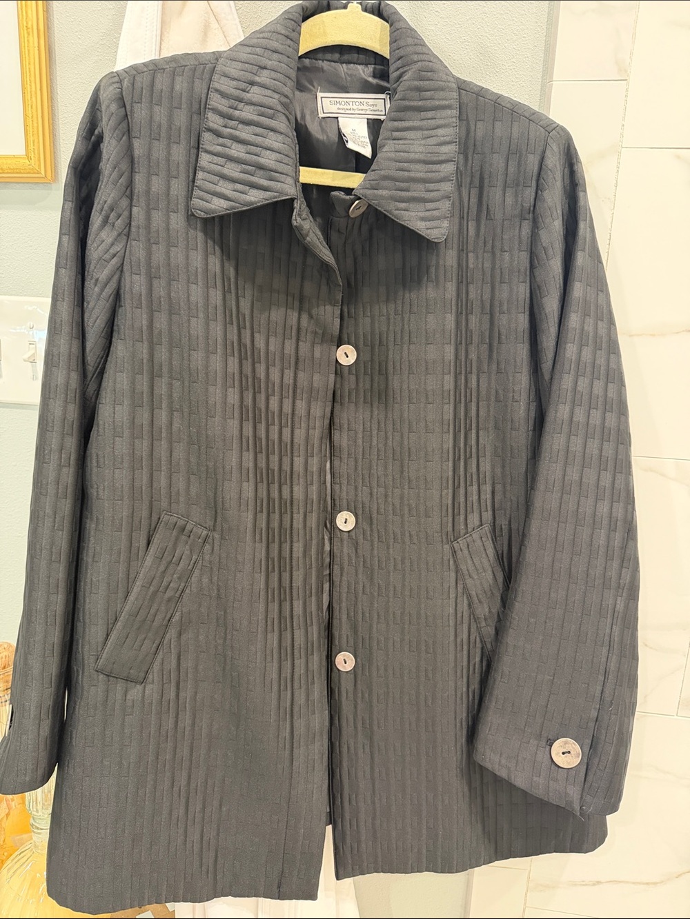 SIMON TOSSI Black Quilted Pea Coat